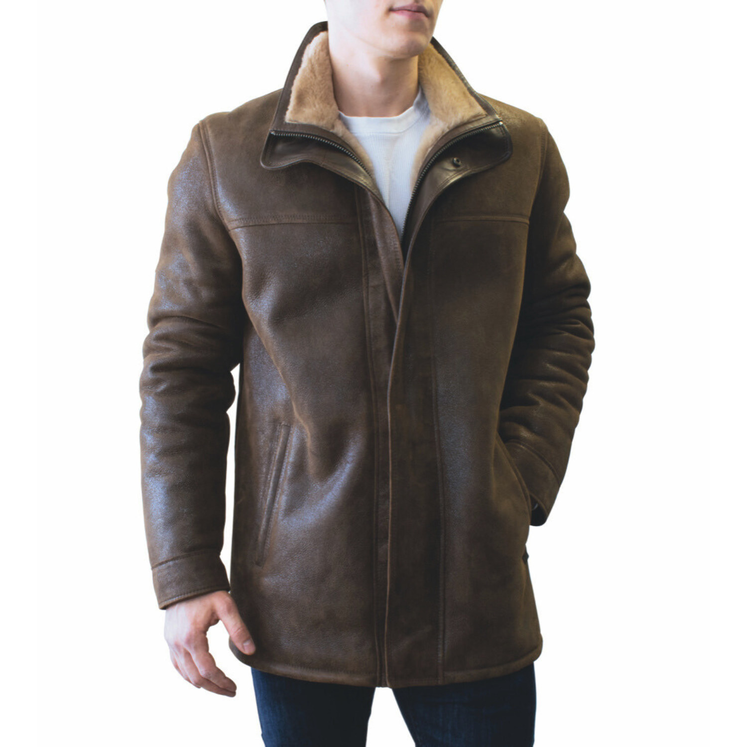 RBH RICARDO Men's Double Collar Sheepskin Leather Jacket