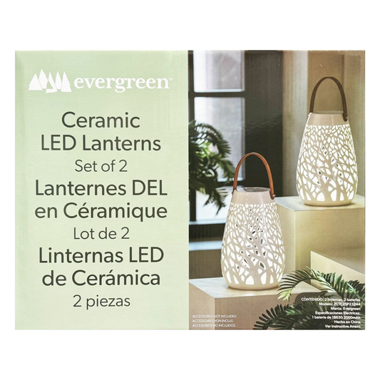 EVERGREEN - Ensemble de 2 Lanternes DEL en Céramique-led-ceramic-lanterns-set-pack-costco-1768231-2