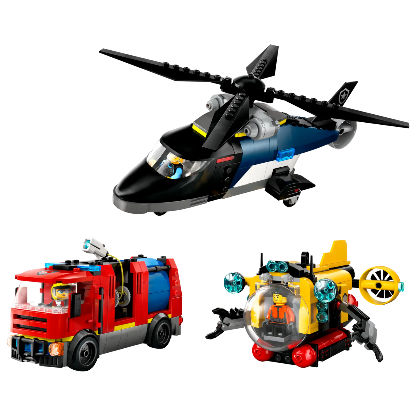 LEGO - Ensemble Hélicoptère, Camion de Pompiers et Sous-Marin 60462 *Boite Endommagée*-helicopter-fire-truck-submarine-remix-costco-3