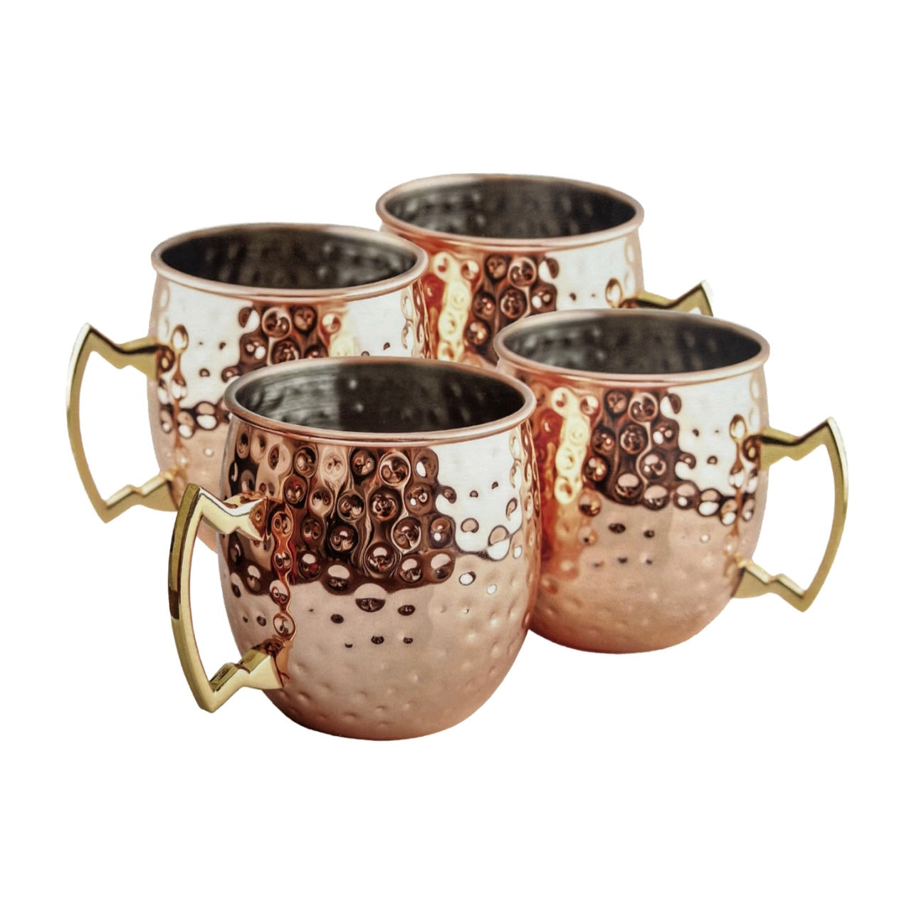 Coffret 4 mugs martelés inox plaqués cuivre et pailles - Oak