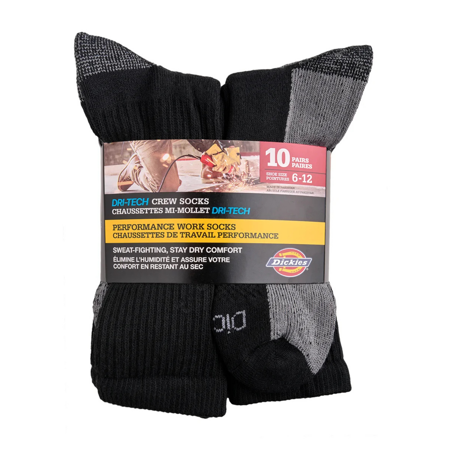 DICKIES - Paquet de 10 Paires de Chaussettes de Travail Mi-Mollet Dri-Tech