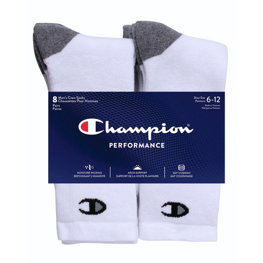 CHAMPION - Paquet de 8 Paires de Chaussettes Performance pour Homme-men's-pack-pairs-crew-socks-costco-3952111-white-blanc