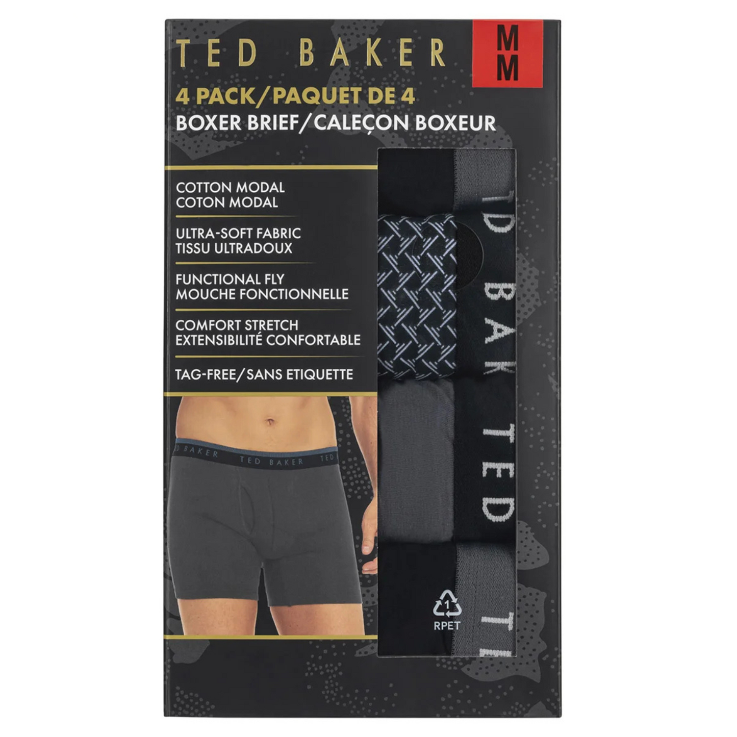 TED BAKER - Paquet de 4 Caleçon Boxeur pour Homme-PACK-MEN'S-BOXER-BRIEF-COSTCO-7947271-BLACK-NOIR