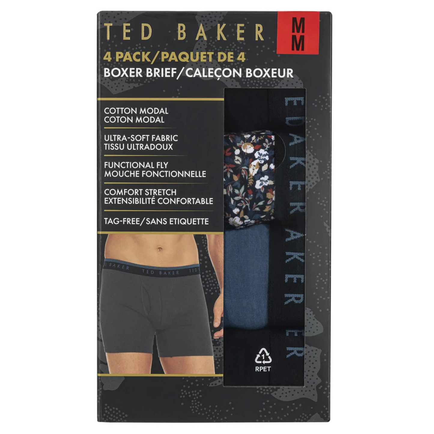 TED BAKER - Paquet de 4 Caleçon Boxeur pour Homme-PACK-MEN'S-BOXER-BRIEF-COSTCO-7947271-BLUE-BLEU