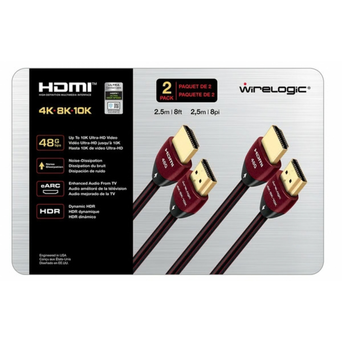 WIRELOGIC - Paquet de 2 Fils HDMI de 48 GB de 8 pi-pack-cables-ft-costco-5133030