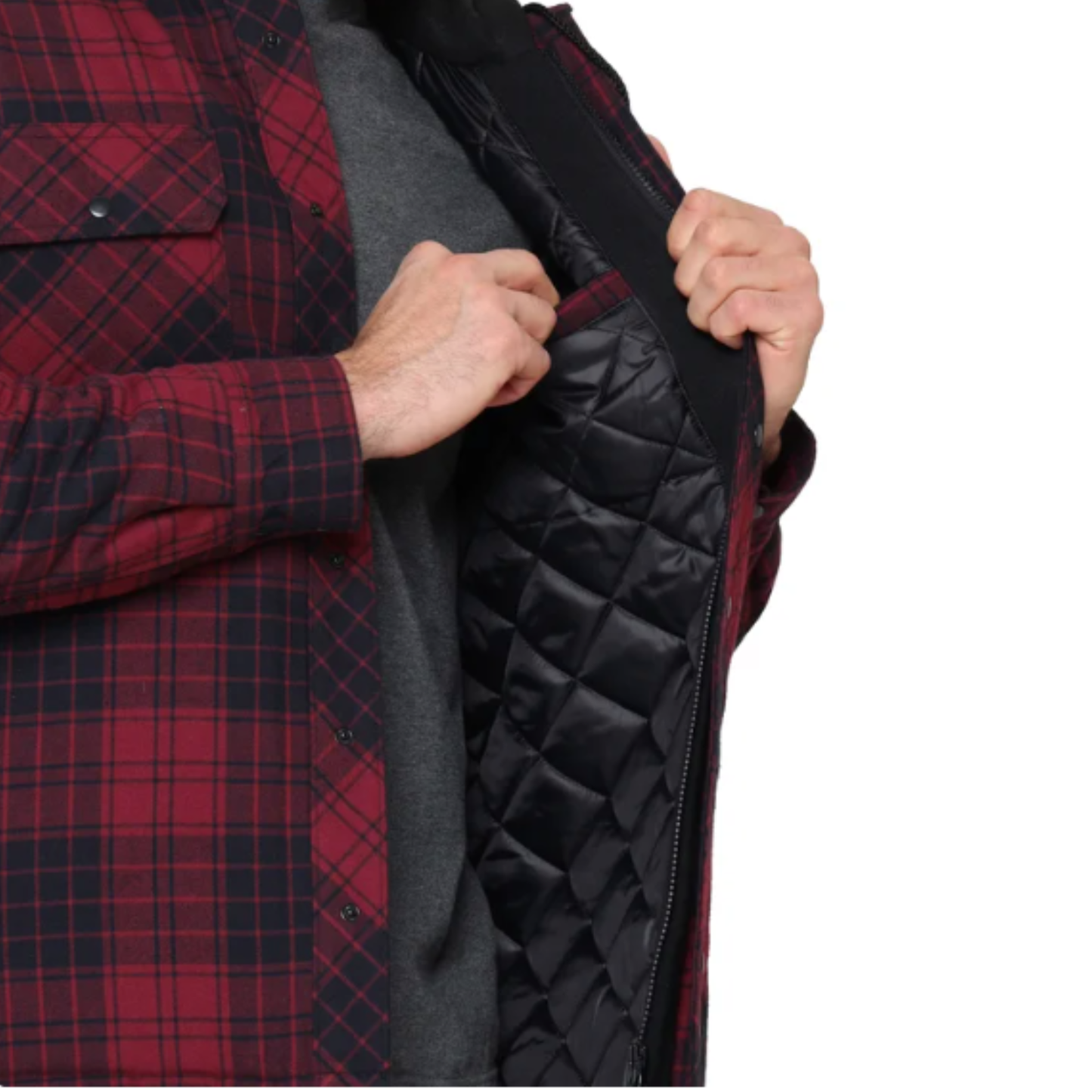 THE B.C. CLOTHING CO. - Chemise-Veste Matelassée à Capuchon pour Homme-Mens-Quilted-Flannel-Overshirt-With-Hood-Rouge-Red-3822444-1915069