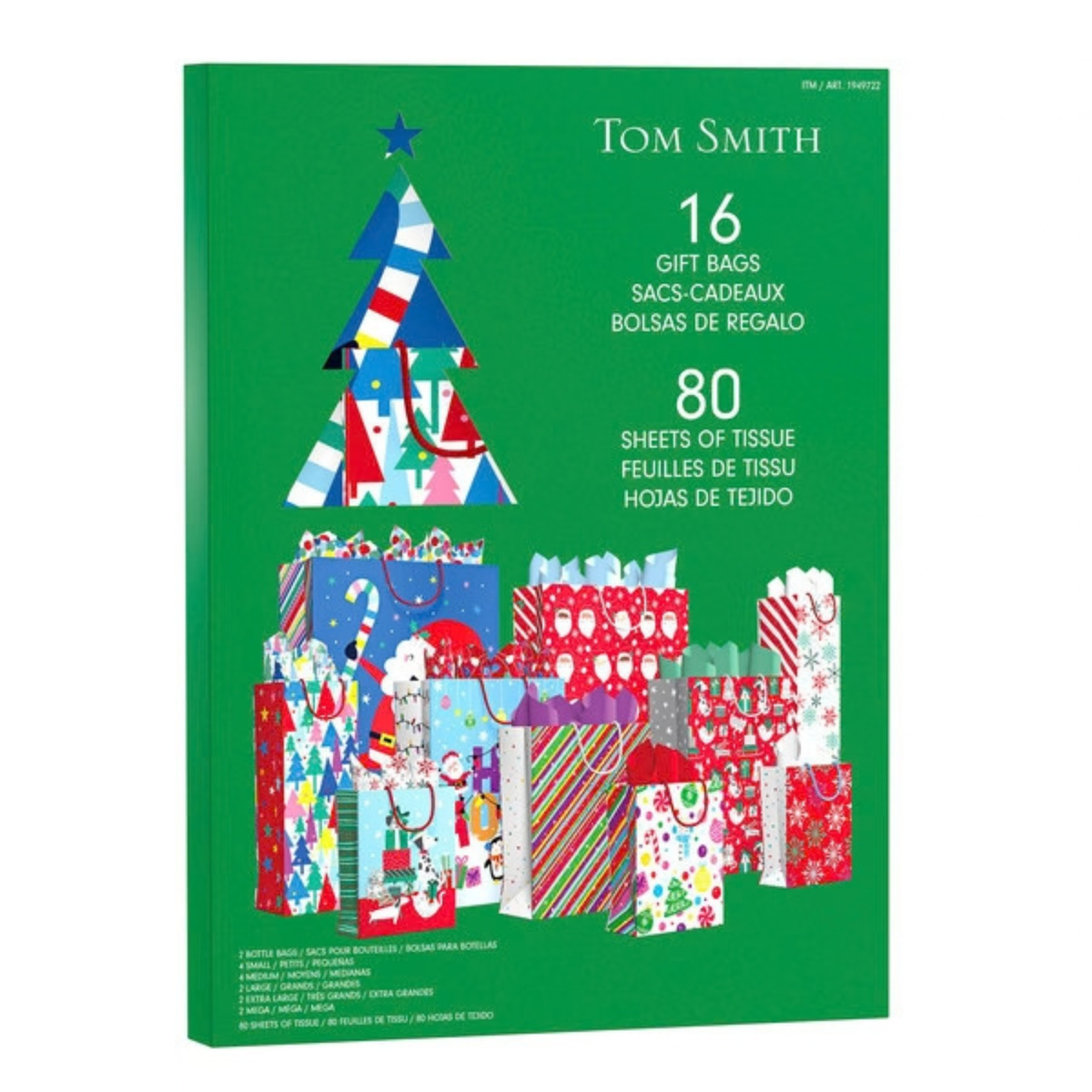 TOM SMITH - 16 Sacs-Cadeaux et 80 Feuilles de Tissu - Éclatant