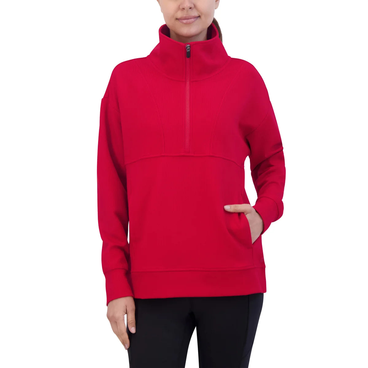 GAIAM - Chandail Côtelé à Fermeture à Glissière un Quart pour Femme-women's-quarter-zip-pullover-ribbed-costco-1816100-red-rouge