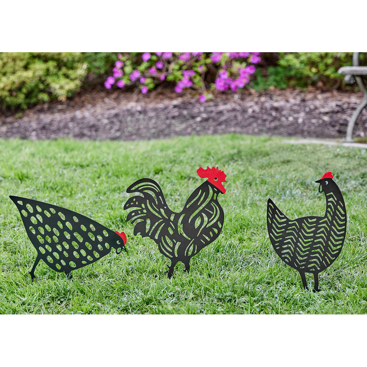 INSIDE OUTSIDE GARDEN Set of Chicken and Rooster Garden Stakes