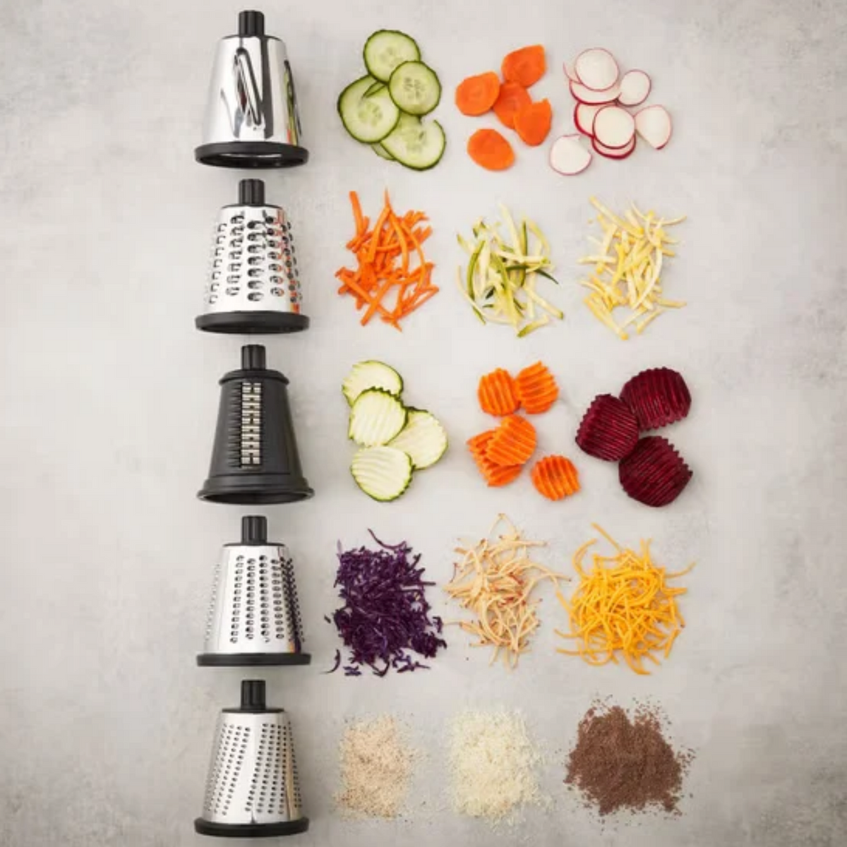MIU – Râpe rotative avec 5 tambours interchangeables | Rotary food grater with 5 interchangeable drums