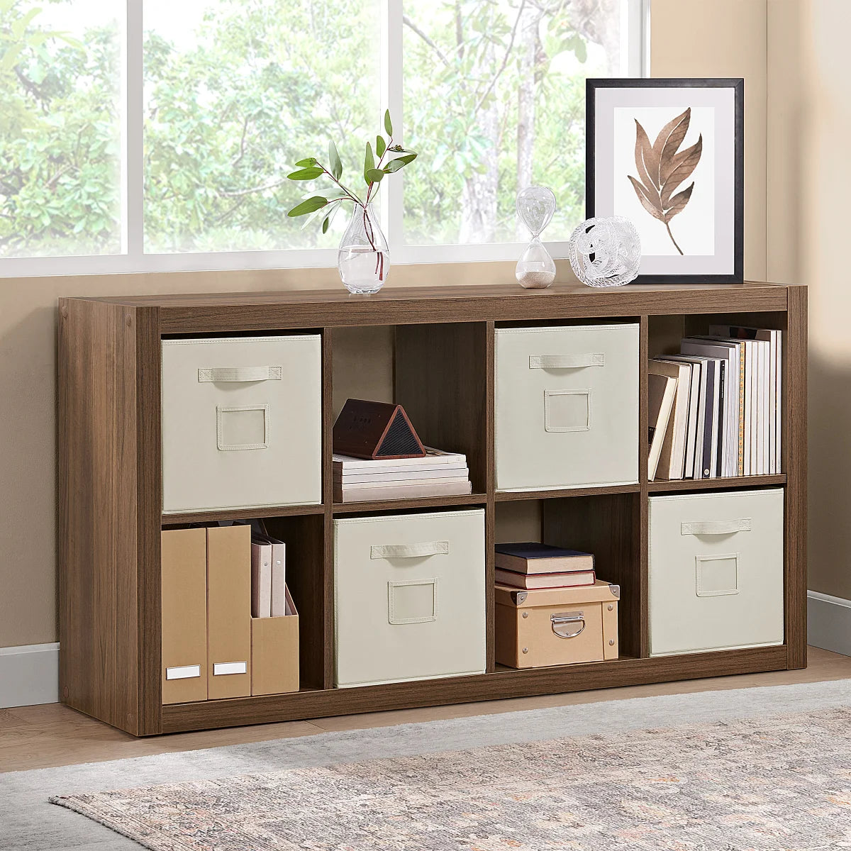 BAYSIDE  FURNISHINGS - Cloison-Meuble avec 8 Bacs de Rangement-room-divider-with-storage-bins-multi-purpose-storage-meuble-de-rangement-polyvalent-costco-1695446-bois-wood-brun-brown-5
