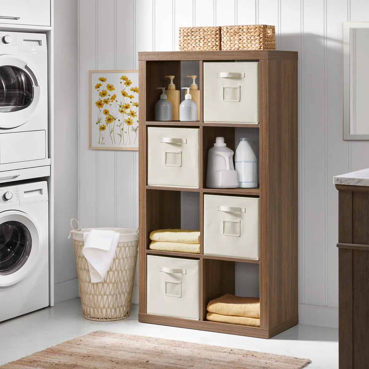 BAYSIDE  FURNISHINGS - Cloison-Meuble avec 8 Bacs de Rangement-room-divider-with-storage-bins-multi-purpose-storage-meuble-de-rangement-polyvalent-costco-1695446-bois-wood-brun-brown-6