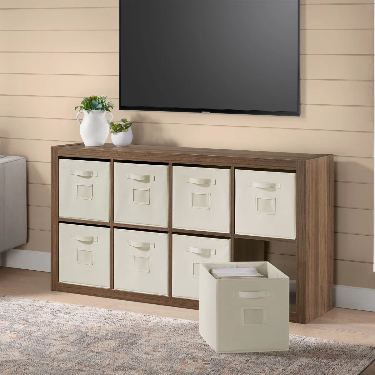 BAYSIDE  FURNISHINGS - Cloison-Meuble avec 8 Bacs de Rangement-room-divider-with-storage-bins-multi-purpose-storage-meuble-de-rangement-polyvalent-costco-1695446-bois-wood-brun-brown-4