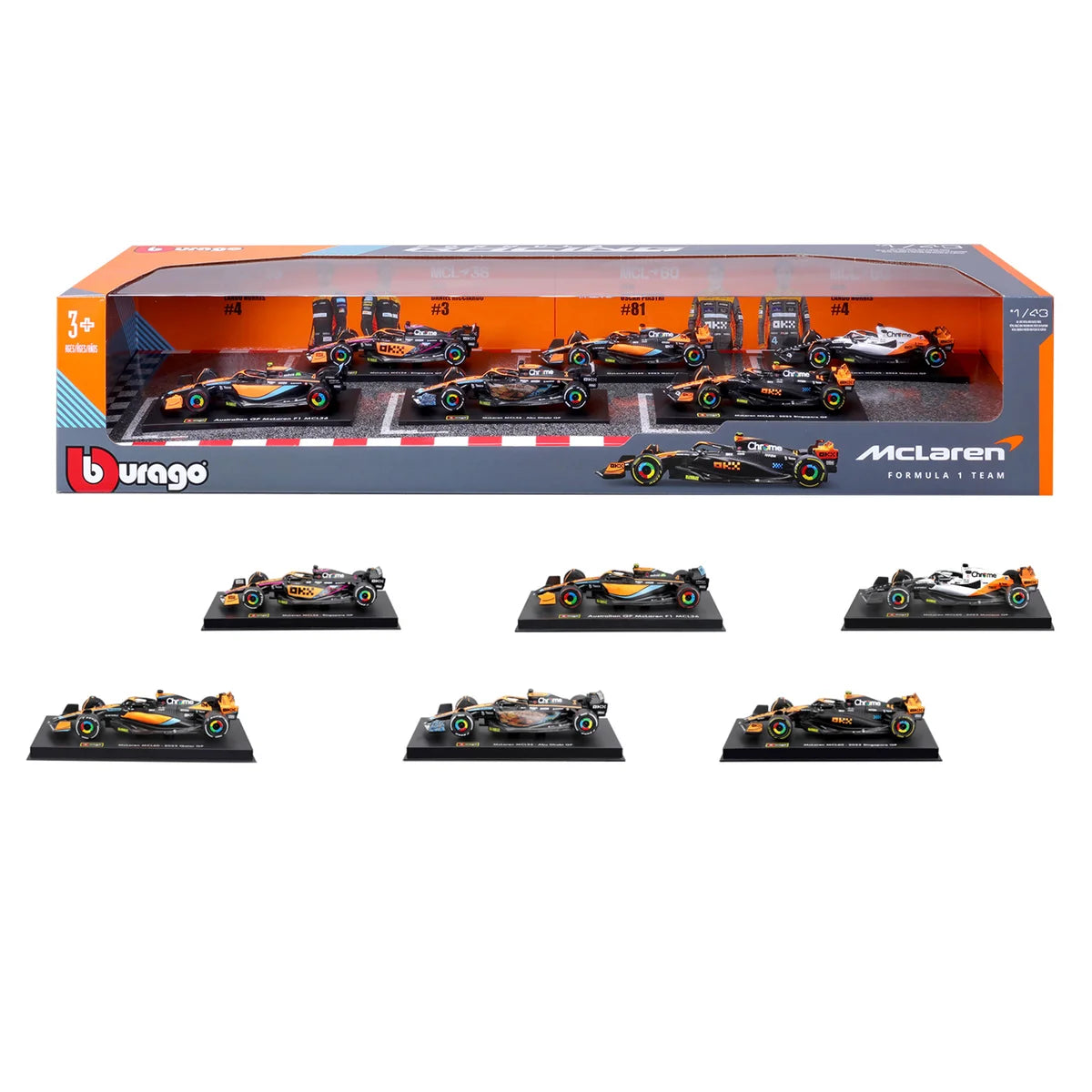 BURAGO - Ensemble de 6 Voitures de Course Formula 1 McLaren-set-cars-race-costco-1601290-orange