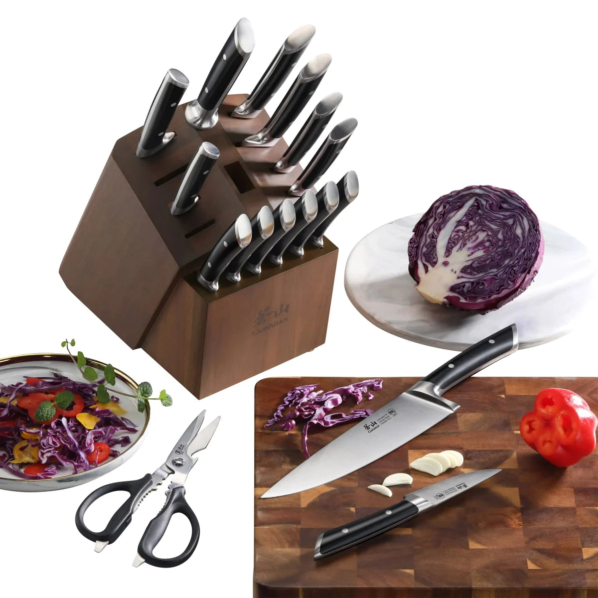 CANGSHAN - Ensemble de Couteaux avec Bloc de Rangement Série Rainier, 17 Pièces-piece-knife-block-set-rainier-sries-costco-791545-noir-black-3