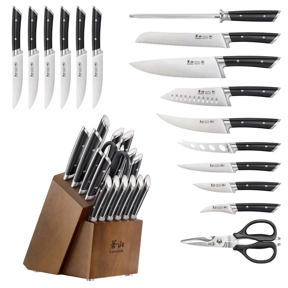 CANGSHAN - Ensemble de Couteaux avec Bloc de Rangement Série Rainier, 17 Pièces-piece-knife-block-set-rainier-sries-costco-791545-noir-black-4