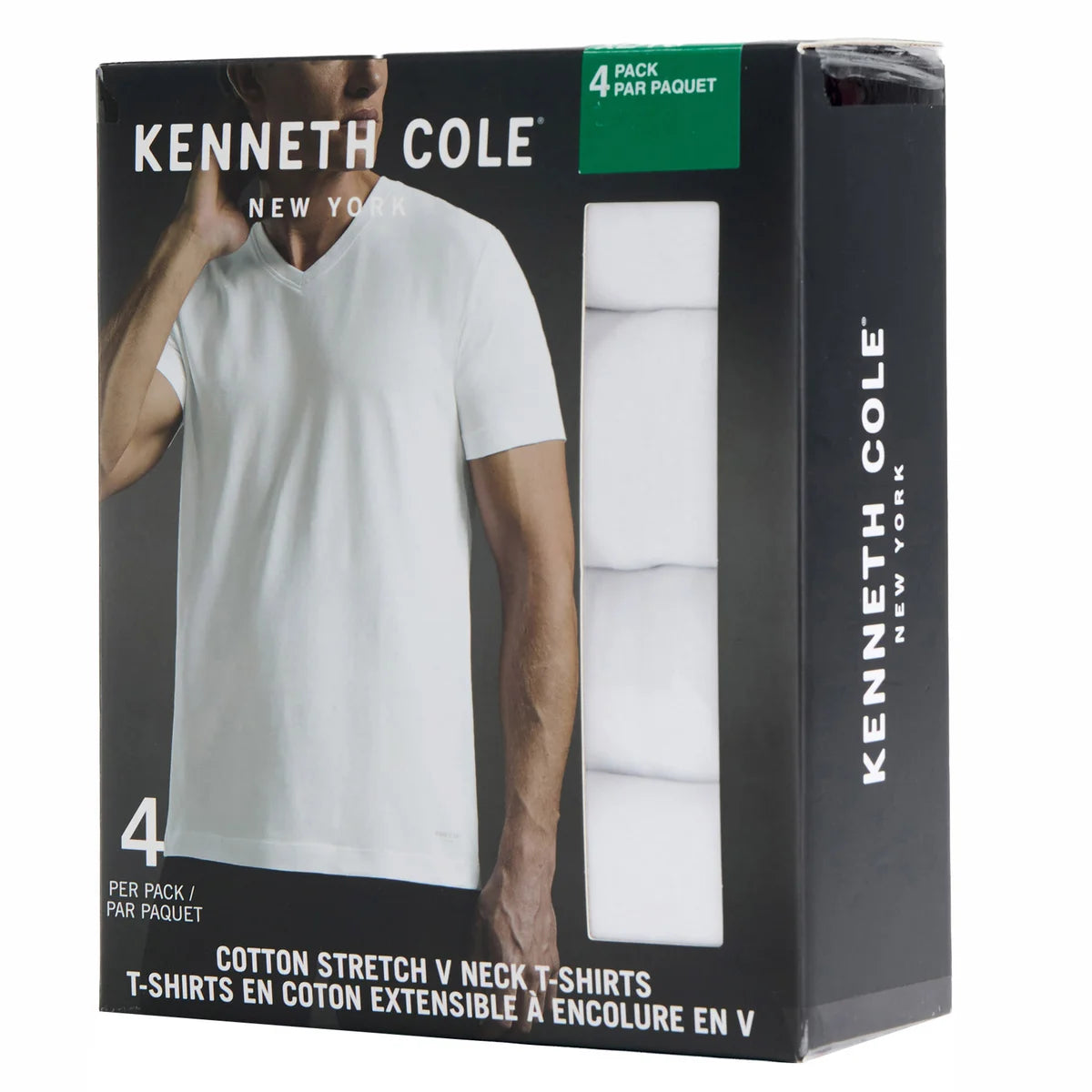 KENNETH COLE - Paquet de 4 T-Shirt pour Homme-V-NECK-PACK-COSTCO-1915350-WHITE-BLANC-5