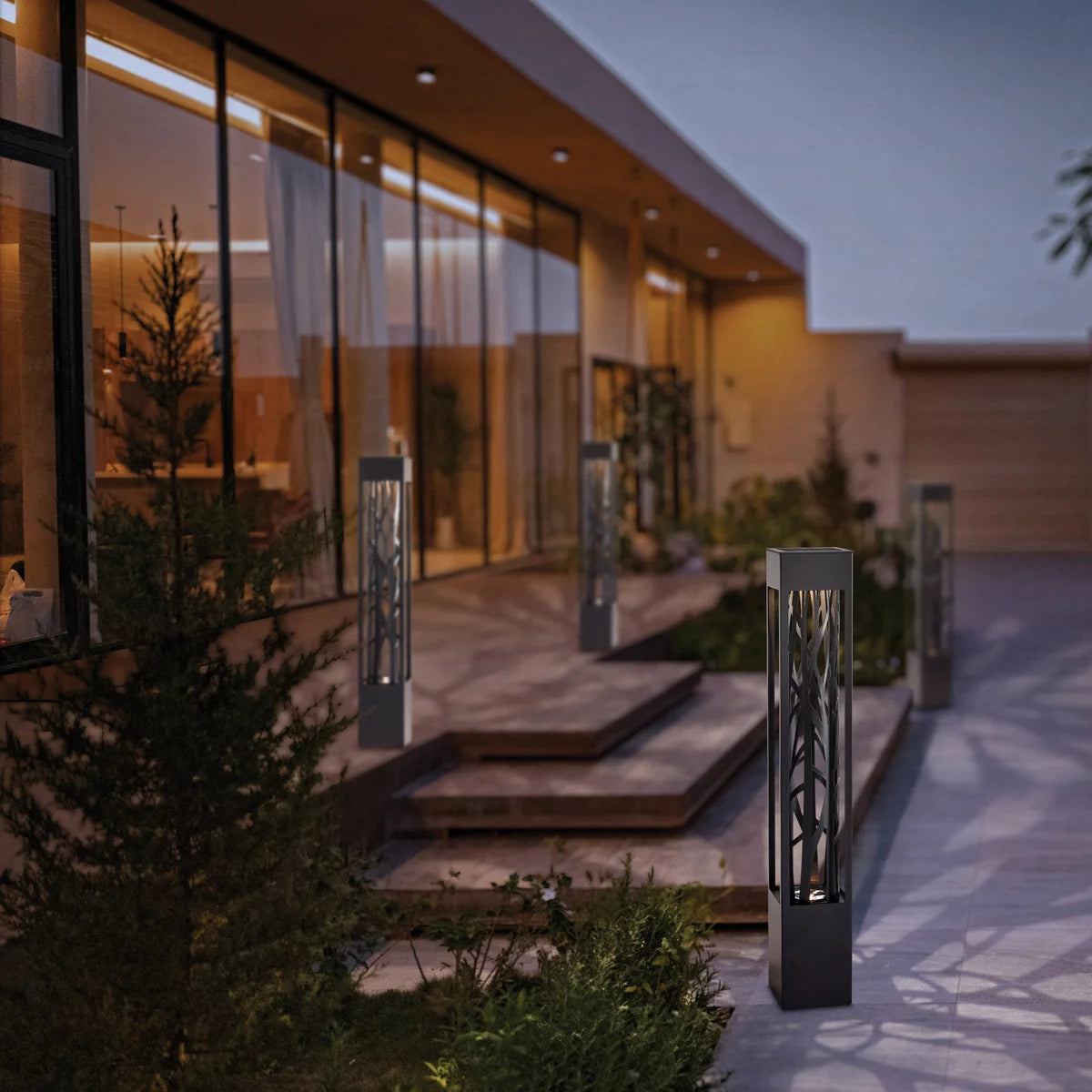 SOLAR - Lot de 4 Lampes De Parterre De Style Bollard Prismax Solution-pathway-bollard-style-black-ostco-2323028-3