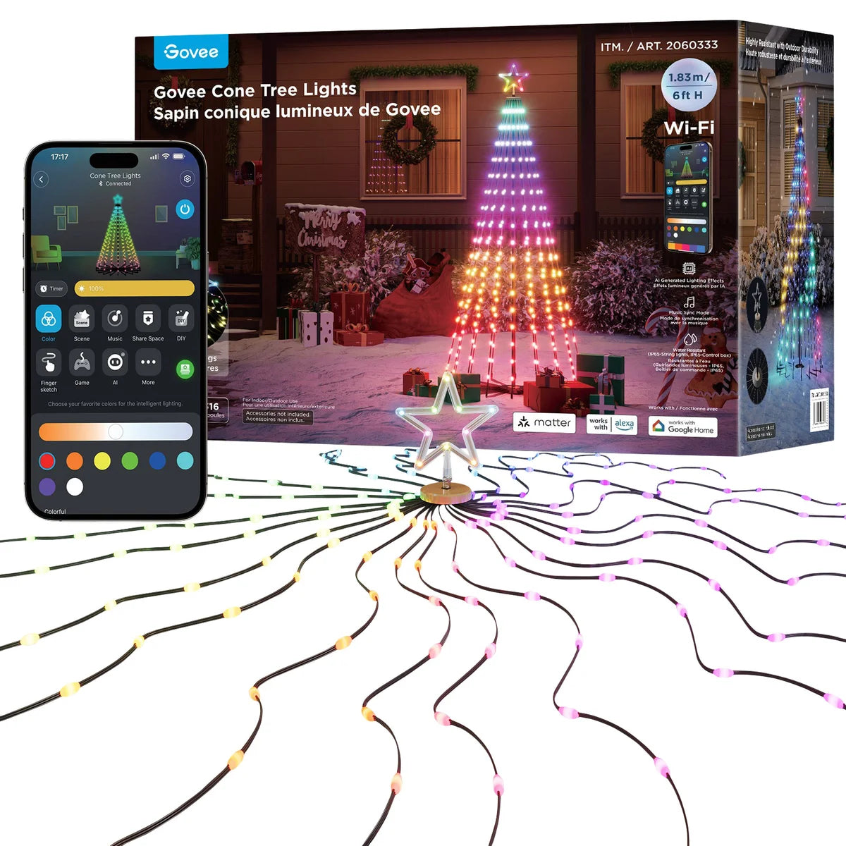 GOVEE - Sapin Conique Lumineux de 6 pi *Boite Ouverte*-cone-tree-lights-costco-2060333