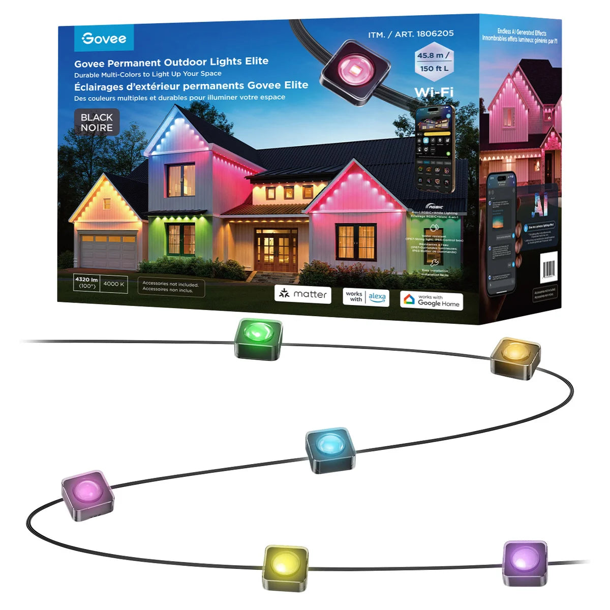 GOVEE - Éclairage d'Extérieur Permanent de 150 Pieds Elite-permanent-outdoor-lights-elite-costco-186205-2025-noir-black