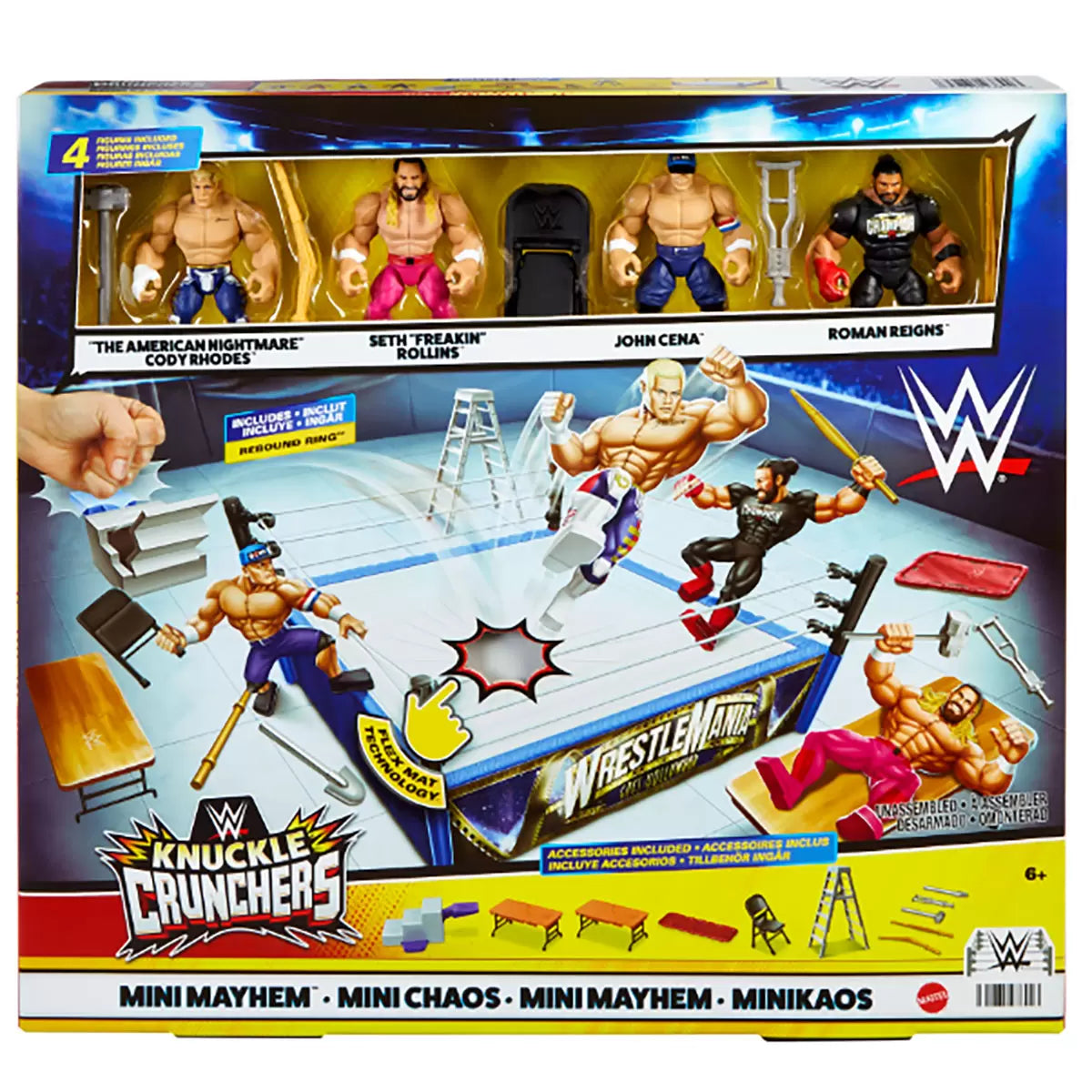 WWE - Paquet Mini Chaos Knuckle Crunchers-cody-rhodes-seth-rollins-john-cena-roman-reigns-mayhem-pack-costco-1740037