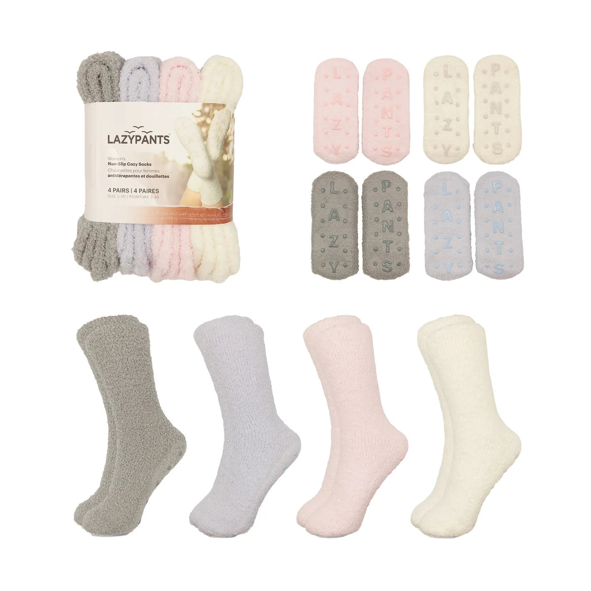 LAZYPANTS - Paquet de 4 Paires de Chaussettes Antidérapantes Pour Femme-Womens-4-Pack-Non-Slip-Socks-Pastel-Rose-Pink-1919417-1953157