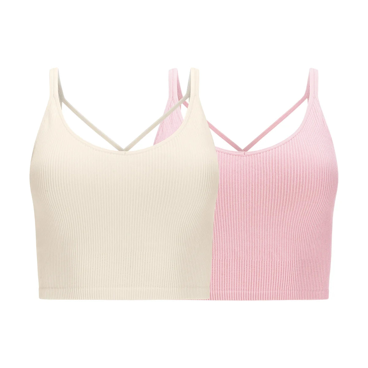 LEMON - Paquet de 2 Soutiens-Gorge de Yoga Côtelé-ribbed-yoga-bra-pack-costco-2843810-creme-cream-rose-pink