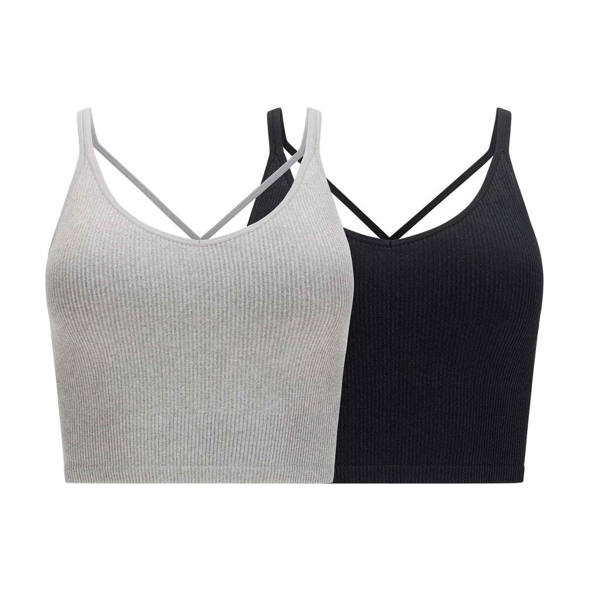 LEMON - Paquet de 2 Soutiens-Gorge de Yoga Côtelé-ribbed-yoga-bra-pack-costco-2843810-grey-gris-noir-black