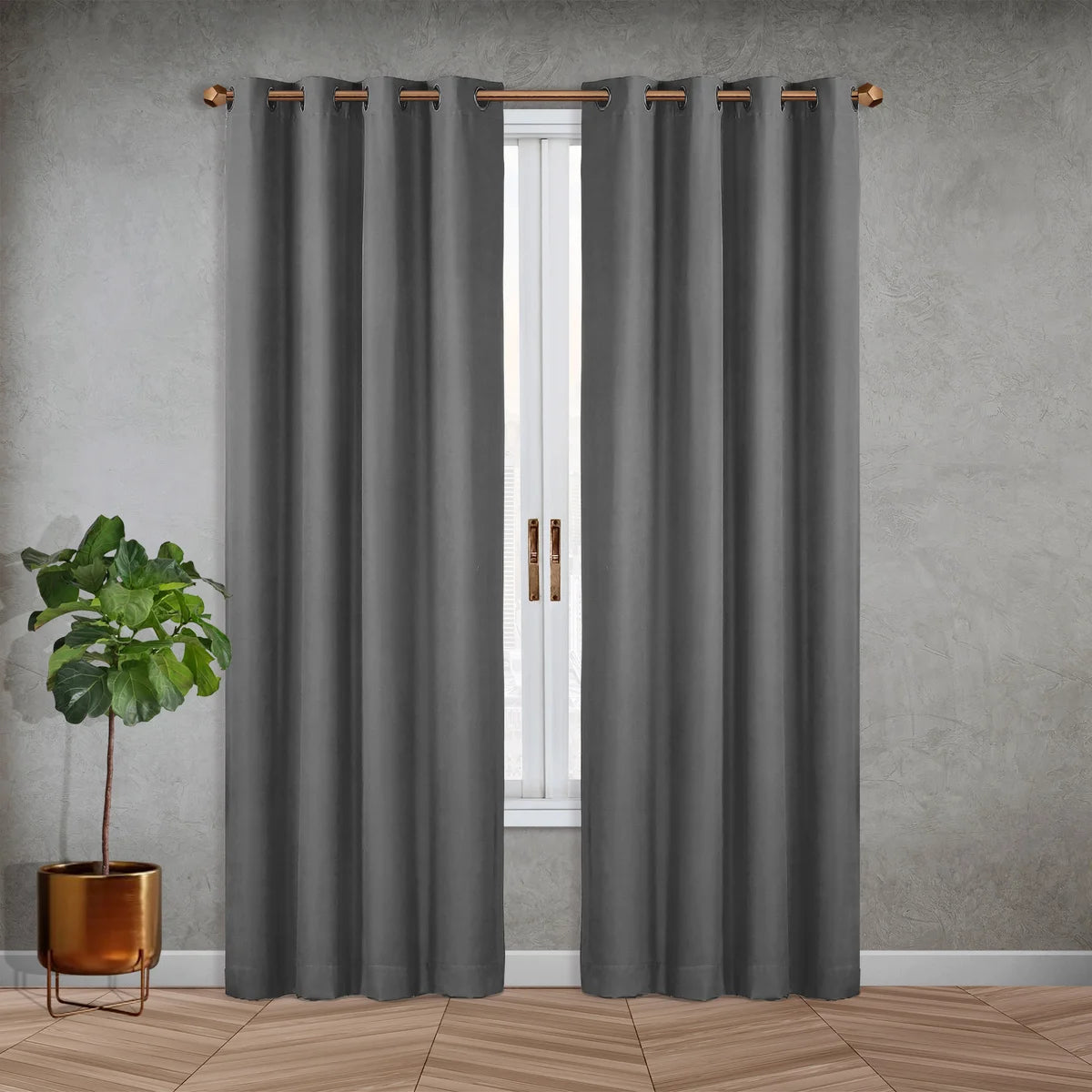 SUN+BLK - Ensemble de 2 Rideaux Totalement Obscurcissant Nantes-blackout-total-curtain-panel-pair-costco-4595113-dark-grey-gris-foncé