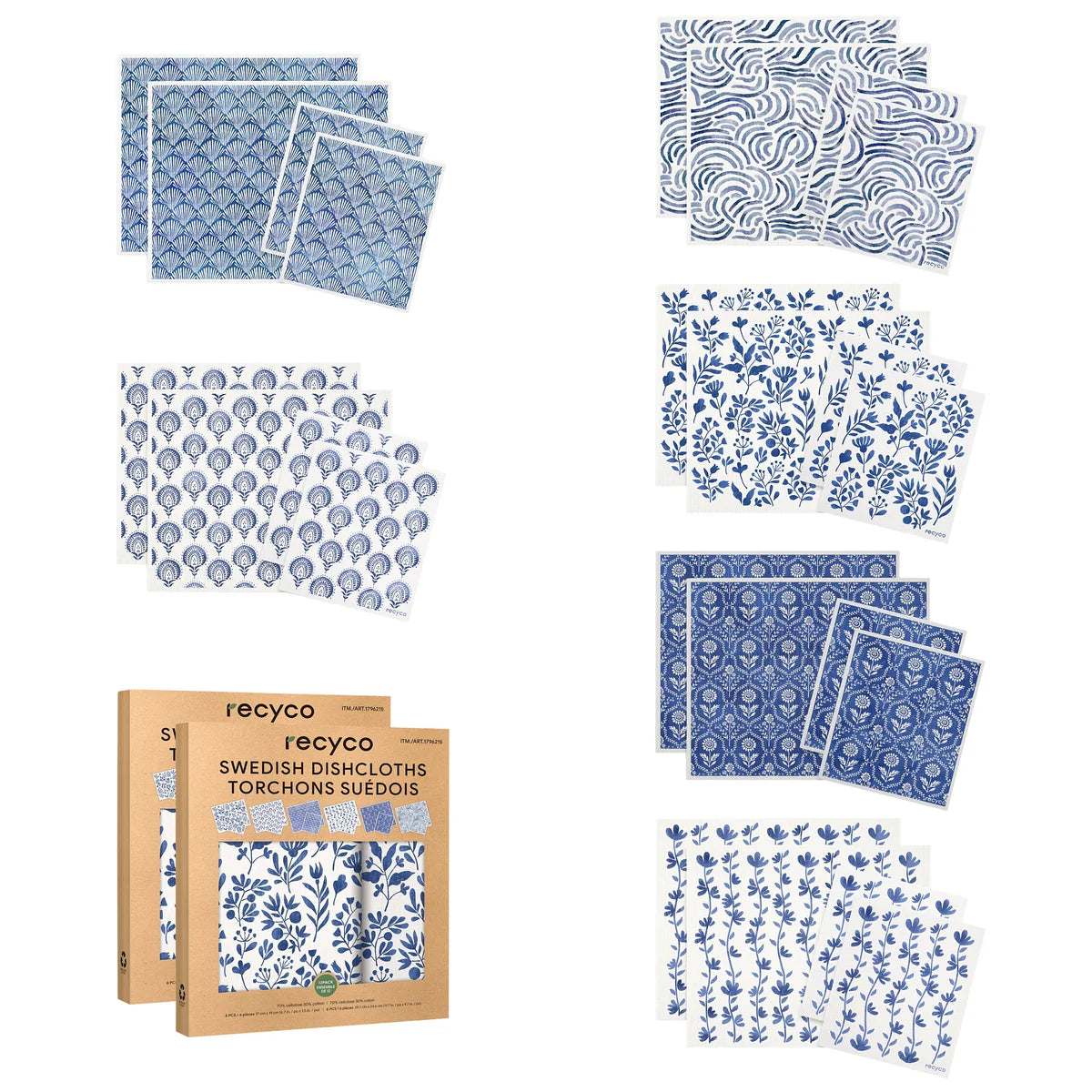 RECYCO - Ensemble de 12 Torchons Suédois-swedish-dishcloths-costco-1796215-blue-bleu