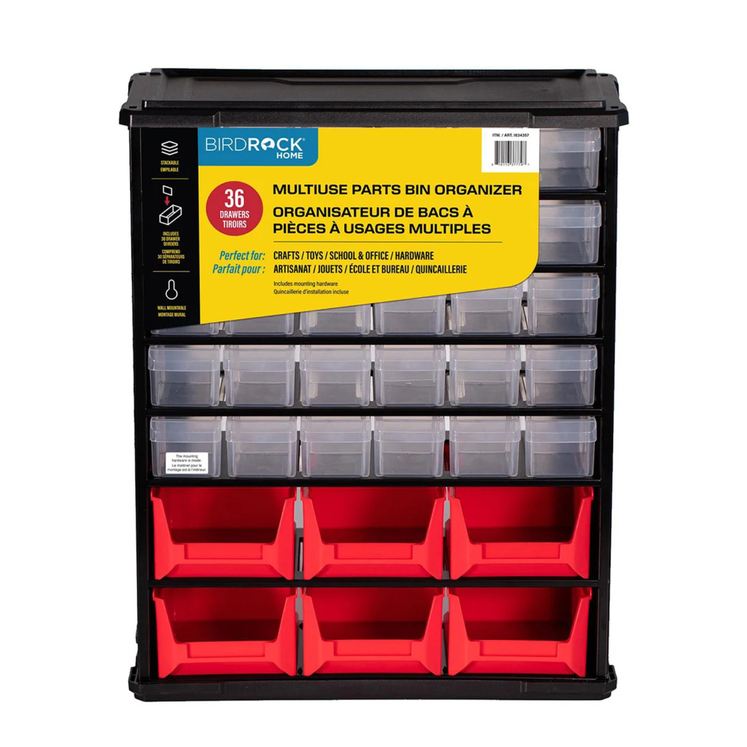 BIRDROCK HOME - Organisateur de Bacs à Pièces à Usages Multiples- multiuse-parts-bin-organizer-costco-red-black-rouge-noir-1834357