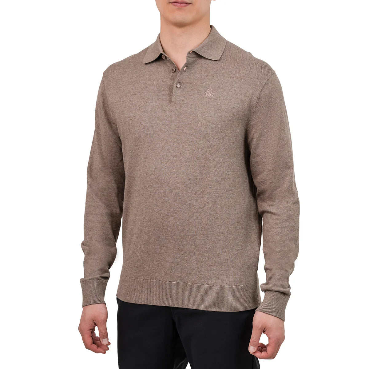UNITED COLORS OR BENETTON Men's Long Sleeve Knit Polo Shirt