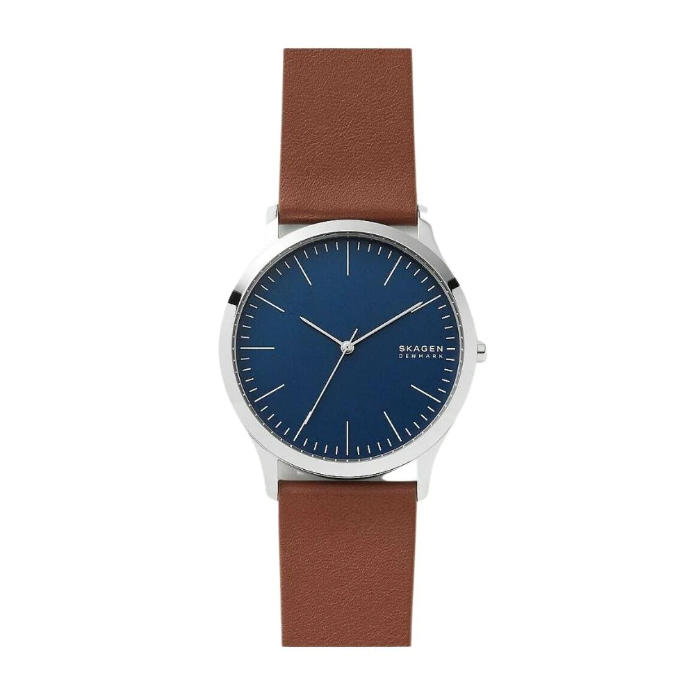 Skagen-montre-homme-bleu-cuir-brun