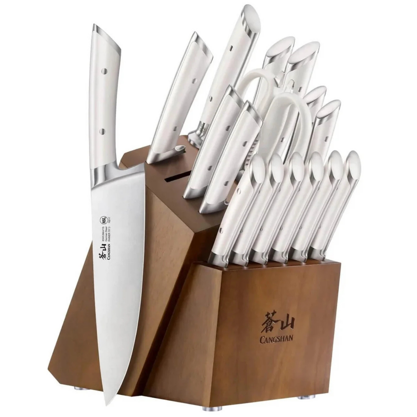 CANGSHAN - Ensemble de Couteaux avec Bloc de Rangement Série Rainier, 17 Pièces