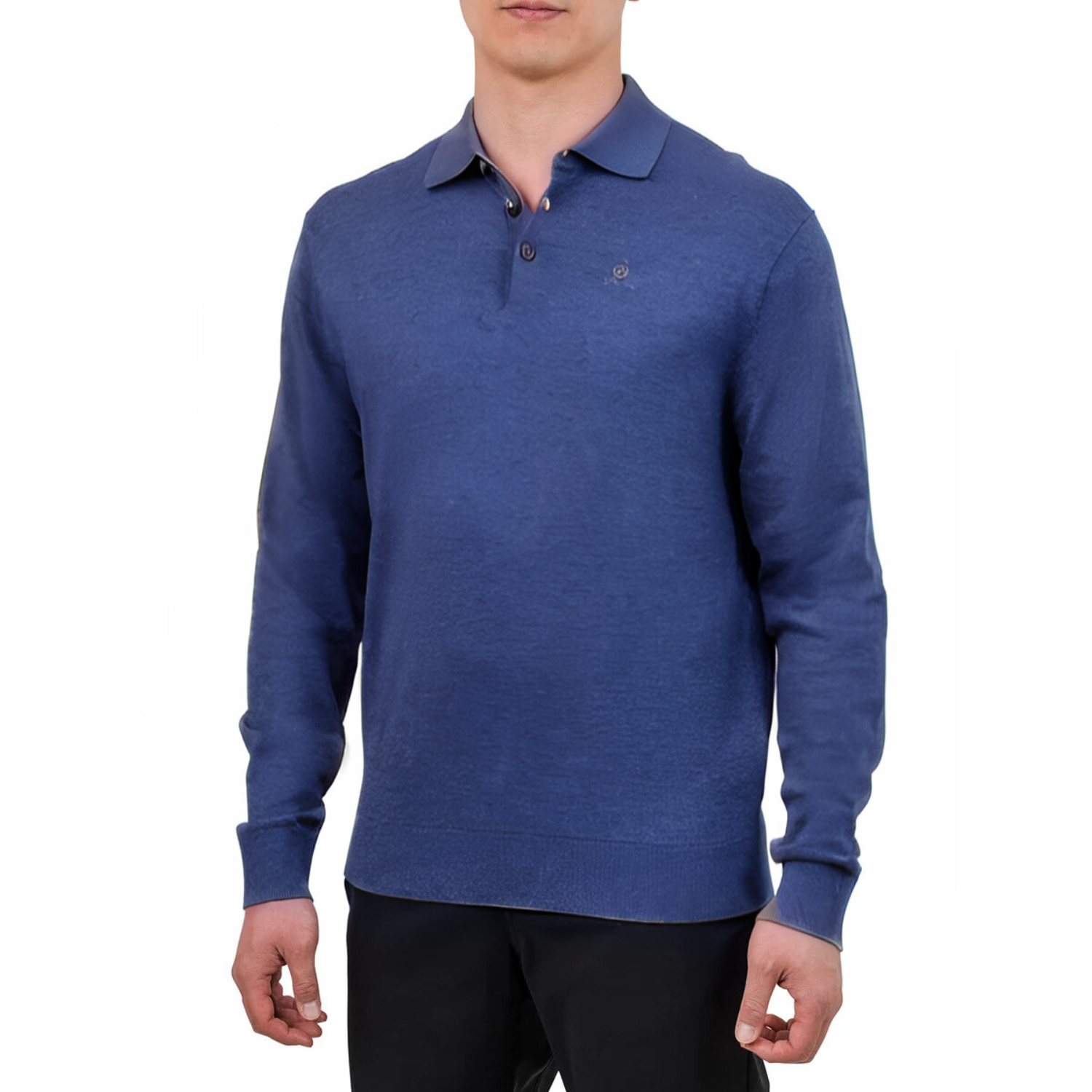 UNITED COLORS OR BENETTON Men's Long Sleeve Knit Polo Shirt Blue S