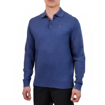 UNITED COLORS OR BENETTON - Polo en Tricot à Manches Longues pour Homme-MEN'S-LONG-SLEEVE-KNIT-POLO-BLUE-BLEU-COSTCO-1801764