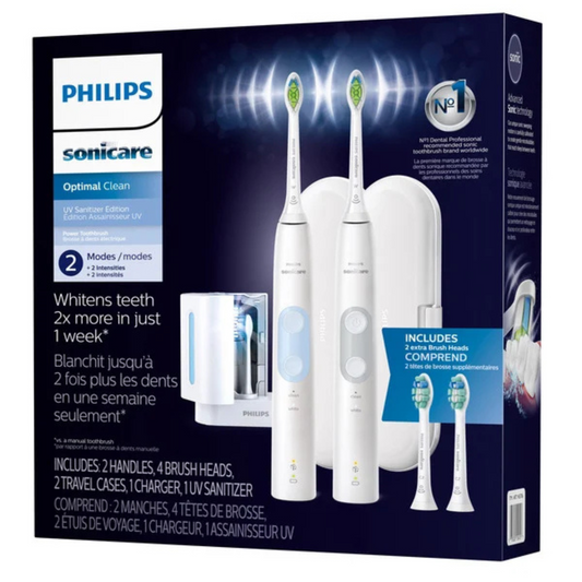 PHILIPS SONICARE - Ensemble de 2 Brosses à Dents Soniques Rechargeables Optimal Clean-pack-power-toothbrush-rechargeable-sonic-hx6829/76-costco-1455706