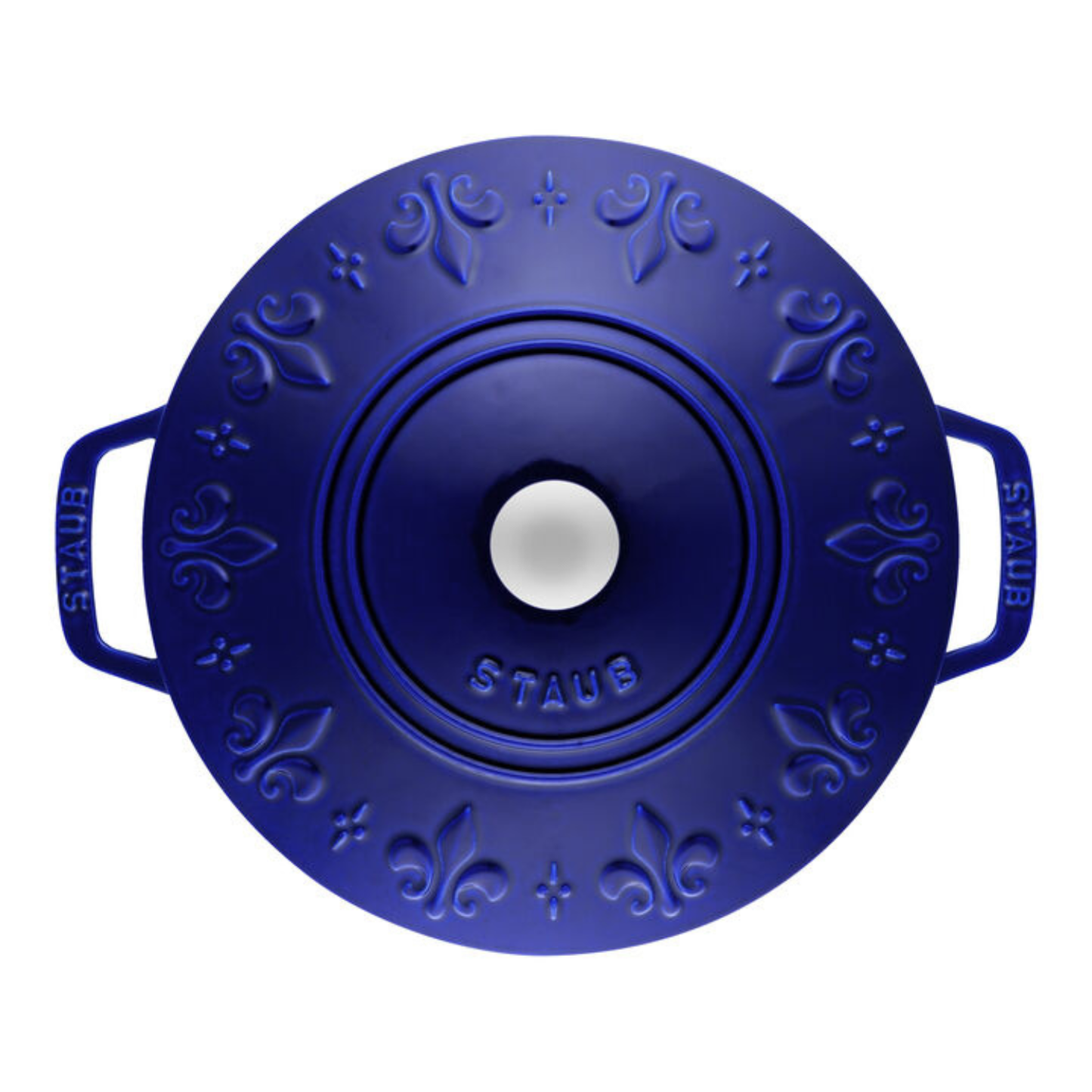 STAUB - Four Français Rond en Fonte Fleur de Lys de 3,6 L-french-oven-cast-iron-fleur-de-lis-costco-blue-bleu-drak-foncé-2