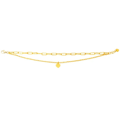 Bracelet à Maillons en Perles et Trombones avec Breloque de Coeur en Or Jaune 24 Carats-24kt-yellow-gold-paperclip-&-bead-bracelet-with-heart-charm-18kt-clasp-costco-1373343-2