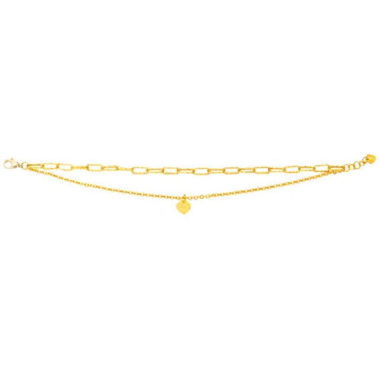 Bracelet à Maillons en Perles et Trombones avec Breloque de Coeur en Or Jaune 24 Carats-24kt-yellow-gold-paperclip-&-bead-bracelet-with-heart-charm-18kt-clasp-costco-1373343-2