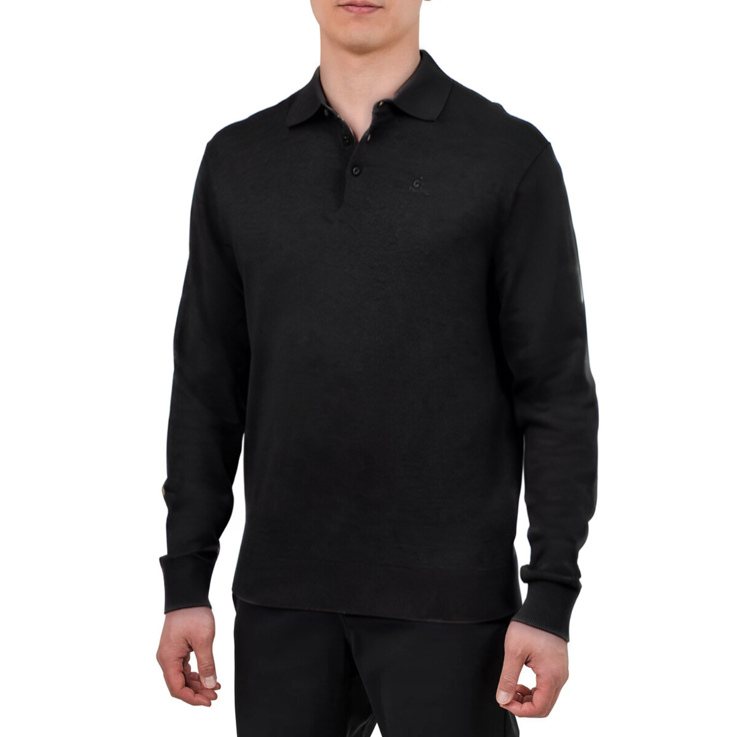 UNITED COLORS OR BENETTON - Polo en Tricot à Manches Longues pour Homme-MEN'S-LONG-SLEEVE-KNIT-POLO-BLACK-NOIR-COSTCO-1801764