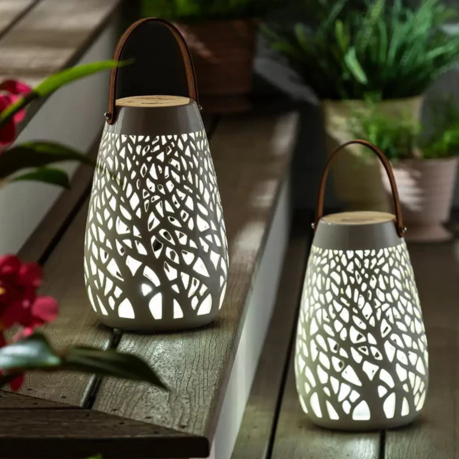 EVERGREEN - Ensemble de 2 Lanternes DEL en Céramique-led-ceramic-lanterns-set-pack-costco-1768231-3