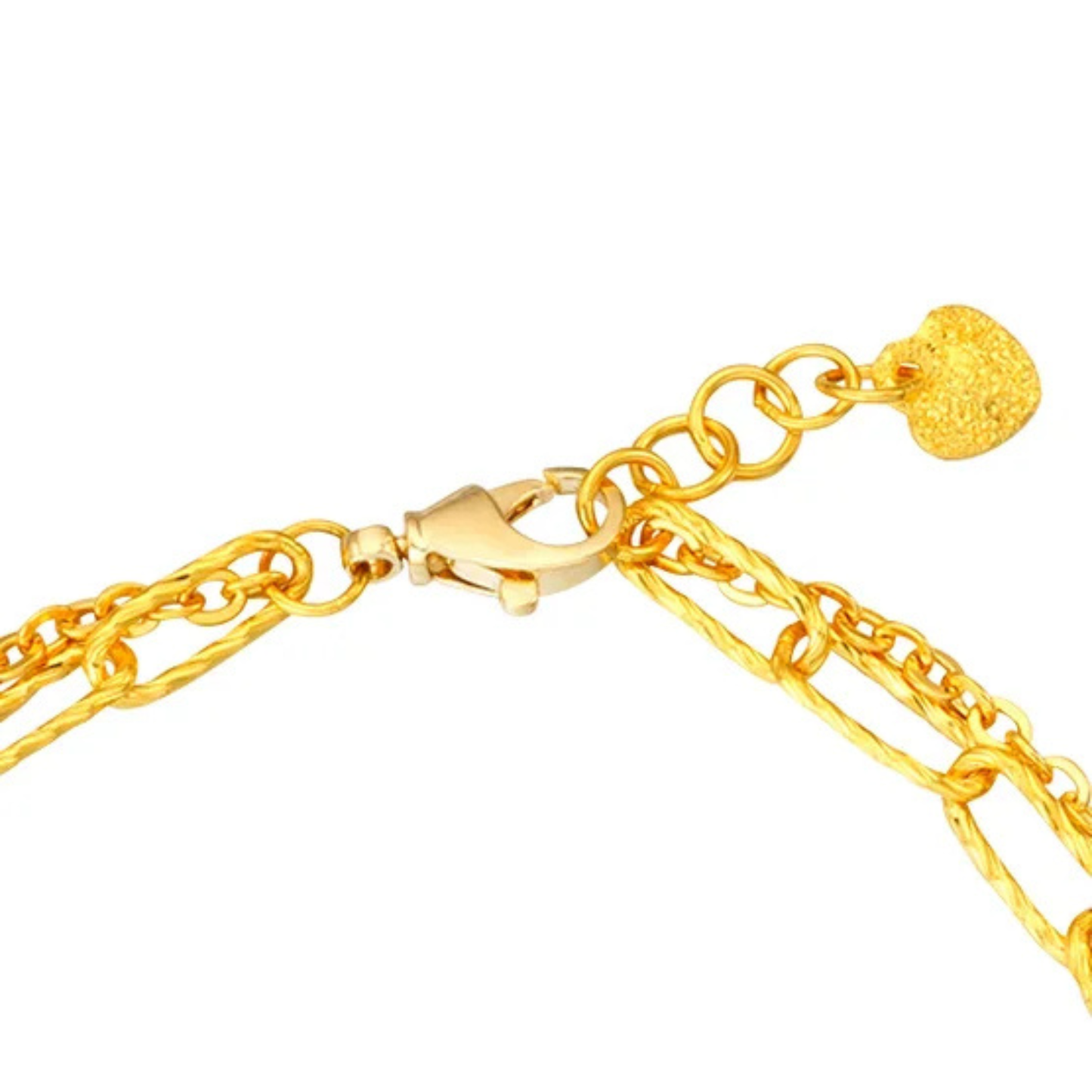 Bracelet à Maillons en Perles et Trombones avec Breloque de Coeur en Or Jaune 24 Carats-24kt-yellow-gold-paperclip-&-bead-bracelet-with-heart-charm-18kt-clasp-costco-1373343-3