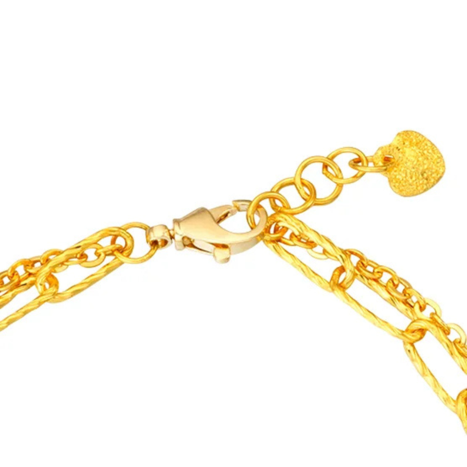 Bracelet à Maillons en Perles et Trombones avec Breloque de Coeur en Or Jaune 24 Carats-24kt-yellow-gold-paperclip-&-bead-bracelet-with-heart-charm-18kt-clasp-costco-1373343-3
