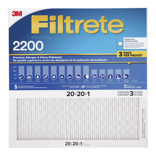 3M FILTRETE - Paquet de 3 filtres à air grand rendement MPR 2200 | 3M FILTRETE – Pack of 3 High-Performance Air Filters MPR 2200
