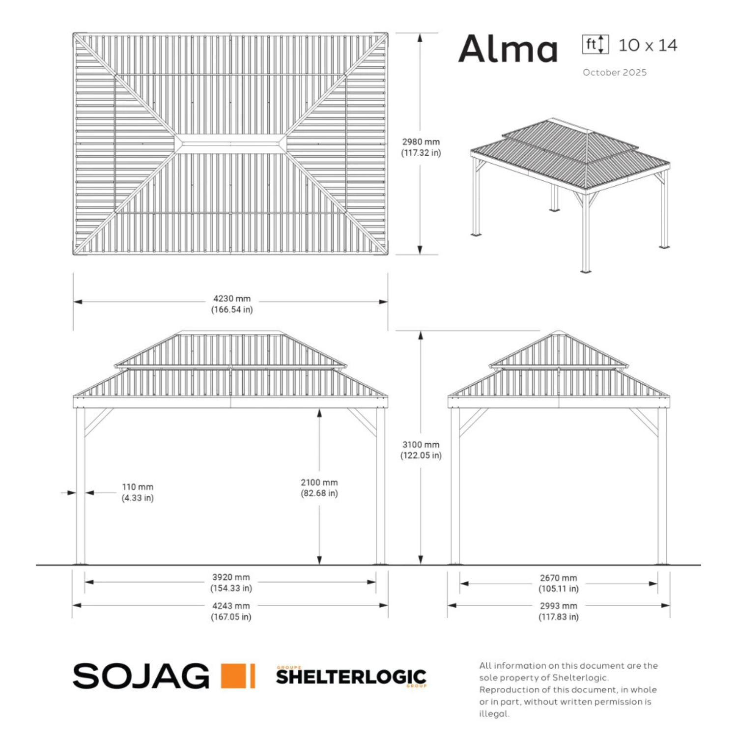 SOJAG - Gazebo avec Moustiquaire et Rideaux de 10 x 14 pi Alma-mosquito-netting-curtains-costco-1887930-9