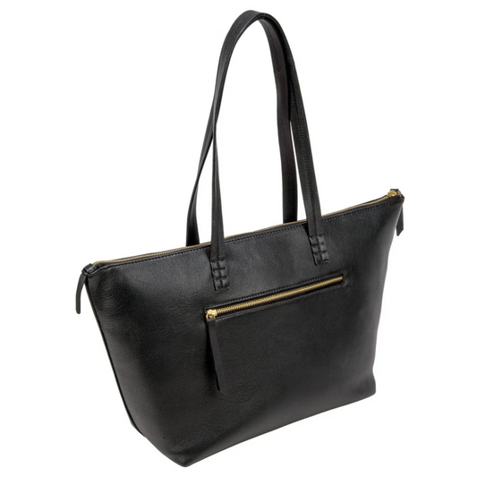 Buffalo – Fourre-tout noir en cuir véritable avec compartiment pour ordinateur portable | Buffalo – Black genuine leather tote bag with laptop compartment