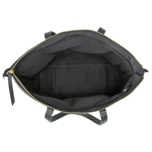 Buffalo – Fourre-tout noir en cuir véritable avec compartiment pour ordinateur portable | Buffalo – Black genuine leather tote bag with laptop compartment