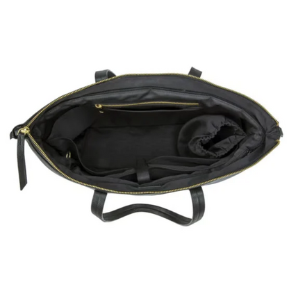 Buffalo – Fourre-tout noir en cuir véritable avec compartiment pour ordinateur portable | Buffalo – Black genuine leather tote bag with laptop compartment