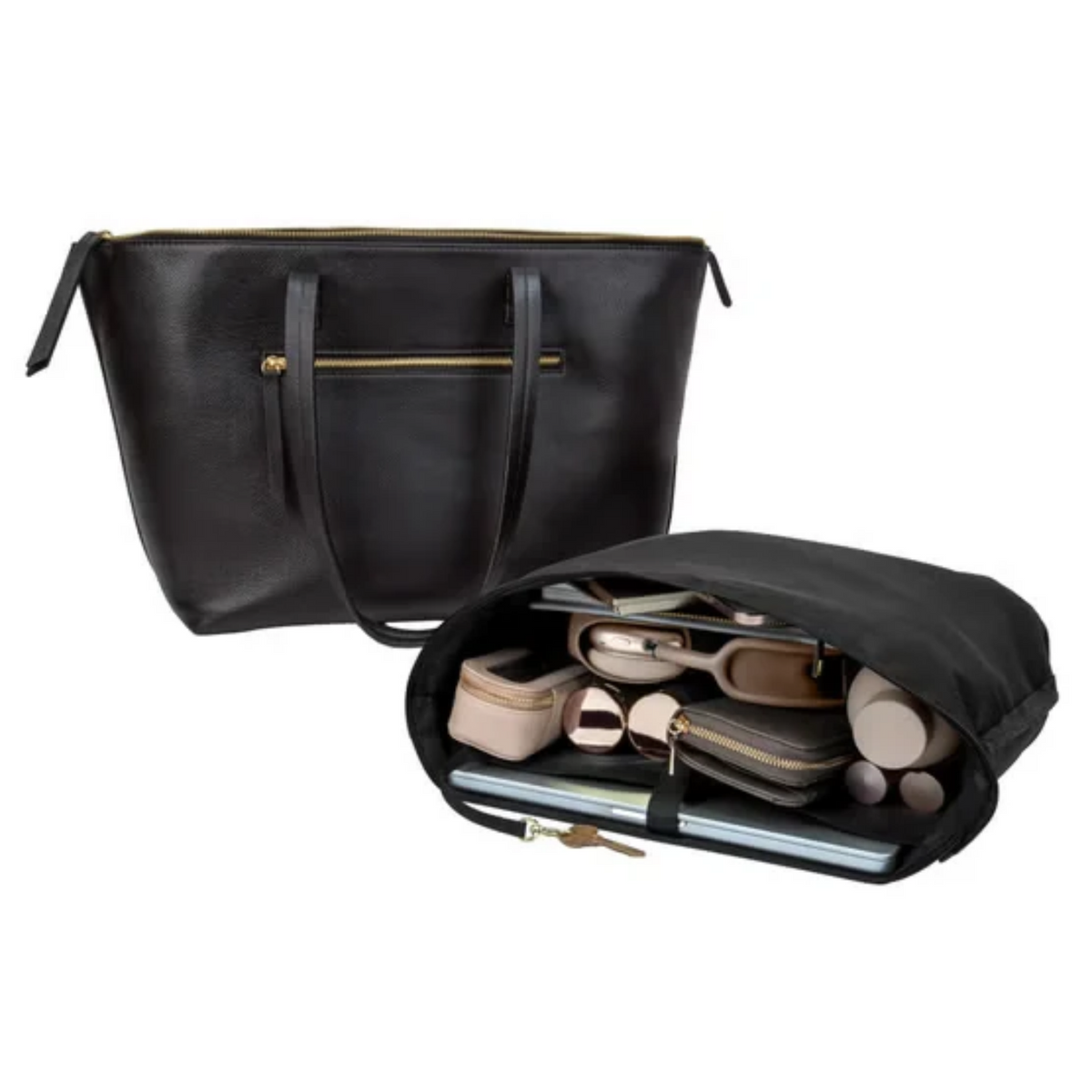 Buffalo – Fourre-tout noir en cuir véritable avec compartiment pour ordinateur portable | Buffalo – Black genuine leather tote bag with laptop compartment